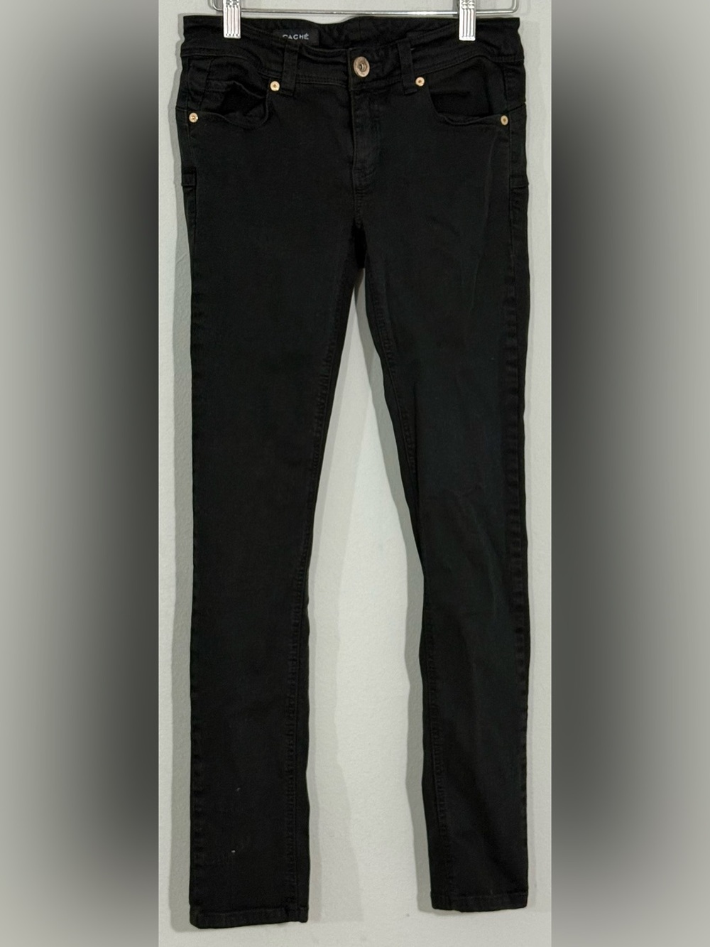 Cache Black Skinny Jeans Size 2 Low Rise Stretch Gold Hardware Y2K
